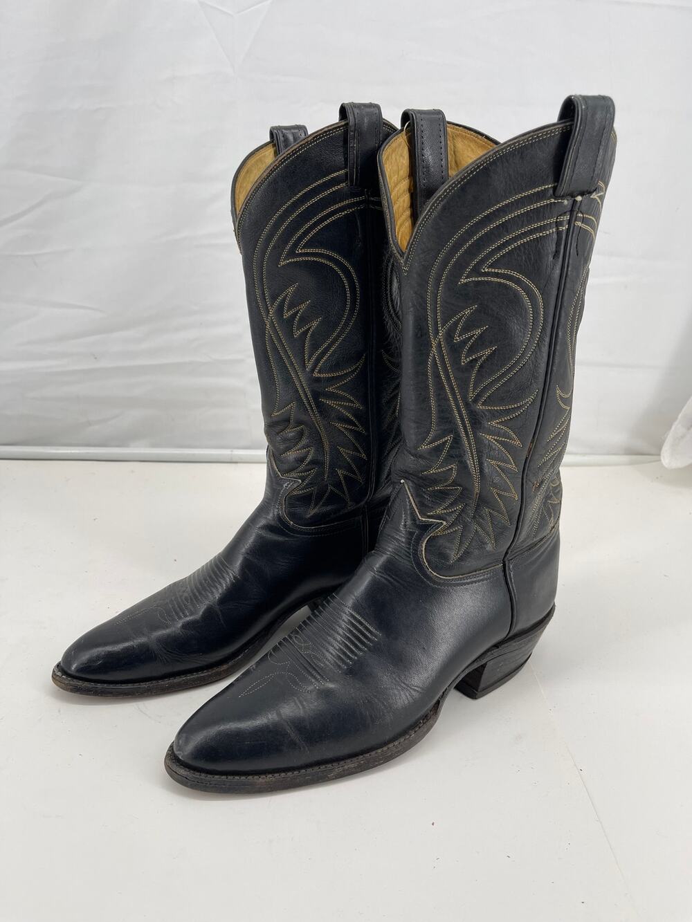 Vintage Tony Lama  Black Leather Western Cowboy Boots USA Men's Size 9.5 #6238